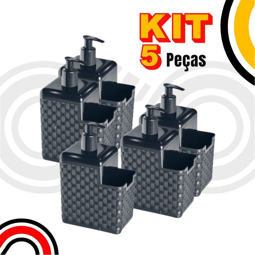 Kit com 5 Porta Detergente Sabão 2 em 1 Com Suporte Para Bucha Esponja Rattan