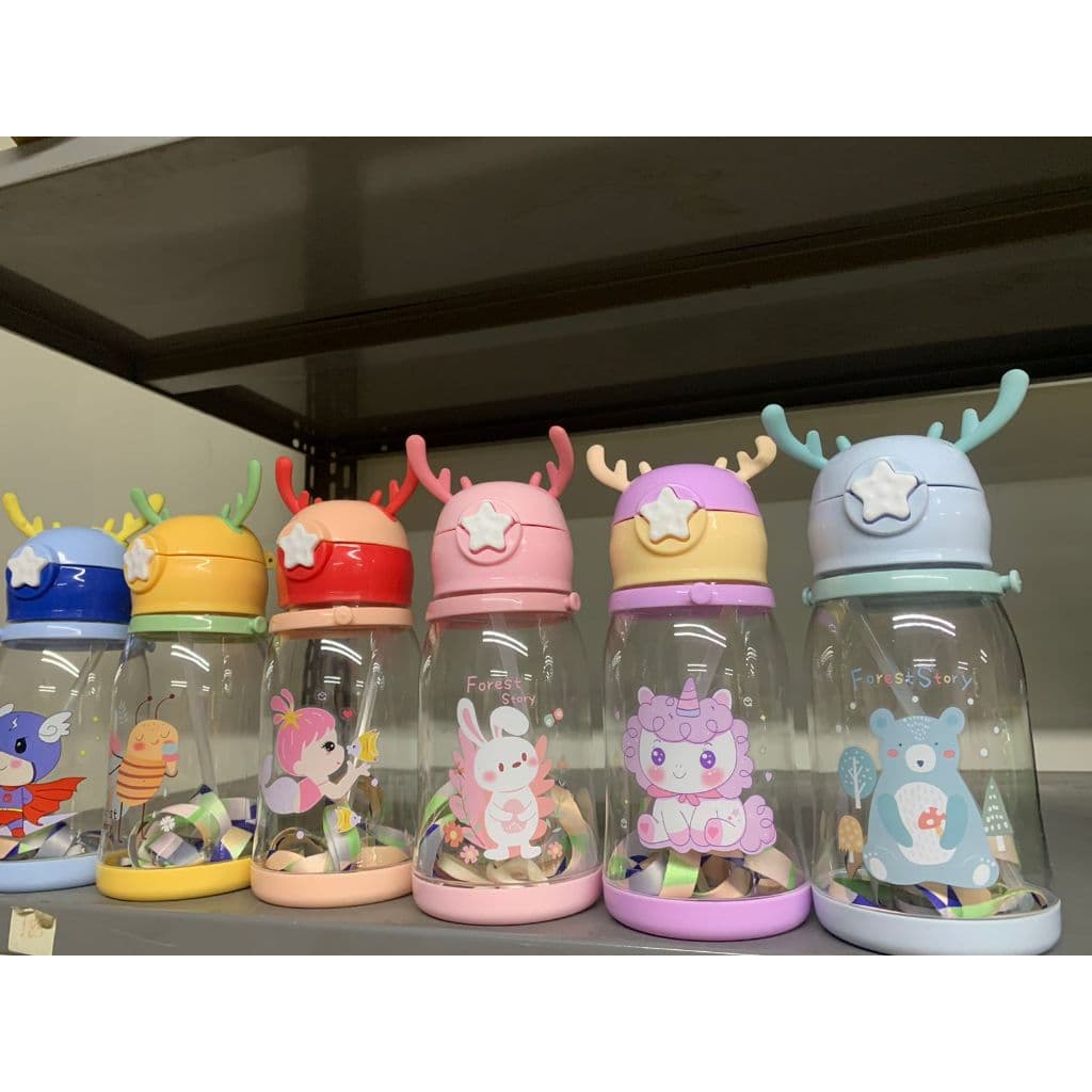 Garrafa Infantil Bebe com Tampa e Canudo e Alça Chifre LJ580
