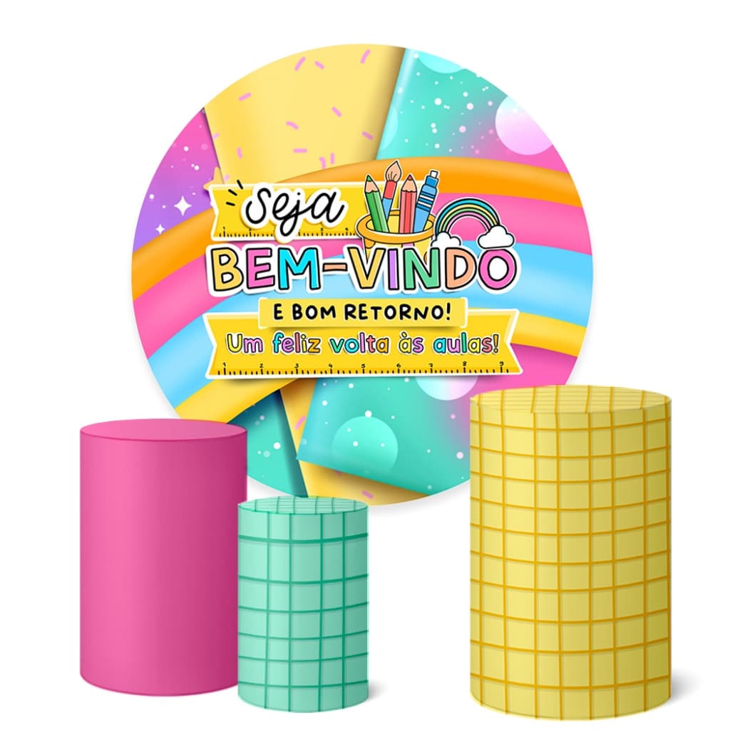 Trio Capas Cilindro + Painel Redondo 1,50m Volta às Aulas