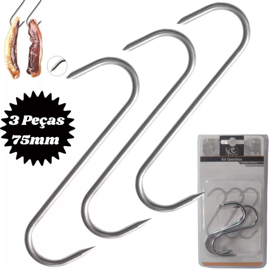 Kit 3 Ganchos Com Pontas Expositor Carnes Laticínio Kehome