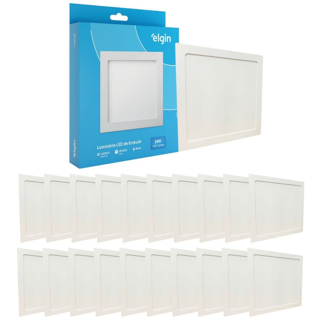 Kit 20 Luminaria Painel Plafon Embutir Bivolt Quadrado 24w Led Teto - ELGIN