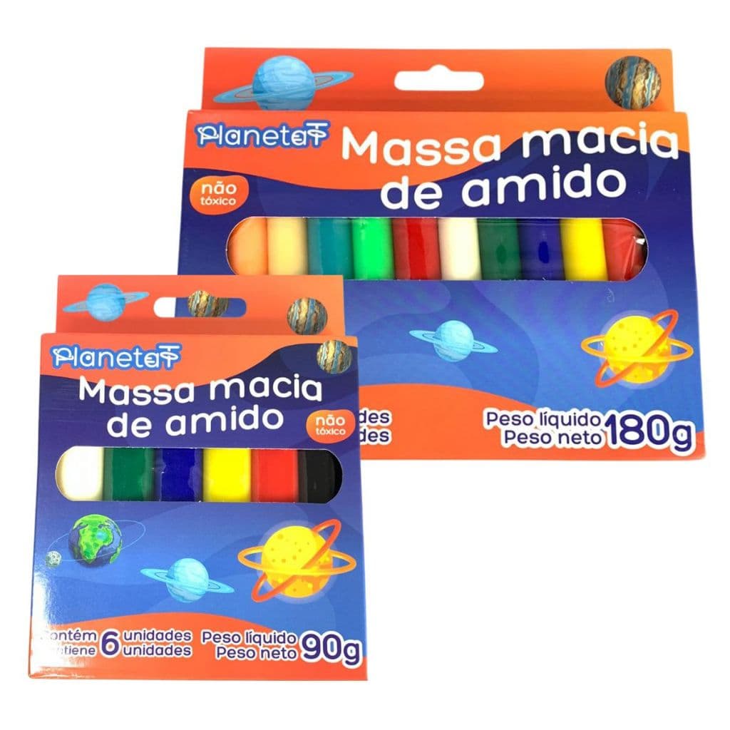 Pacotes de Massinha de Amido Massa de Modelar Atacado Escola 12 e 6 Cores 180g Massinha Escolar