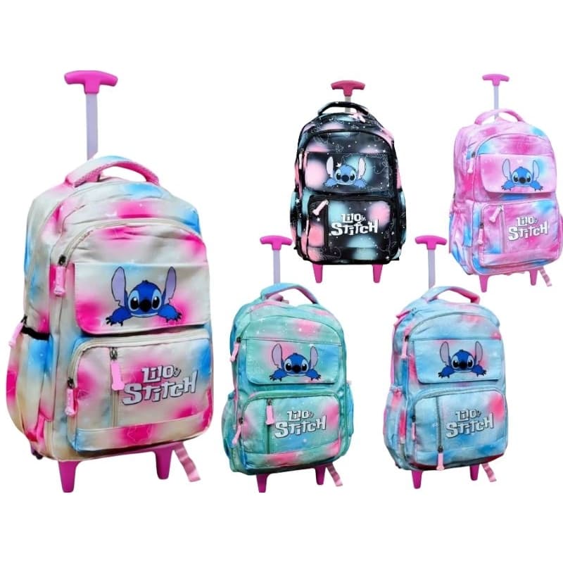Mochila Escolar Stitch Infantil Juvenil Com Rodinha de Nylon Inpermeavel