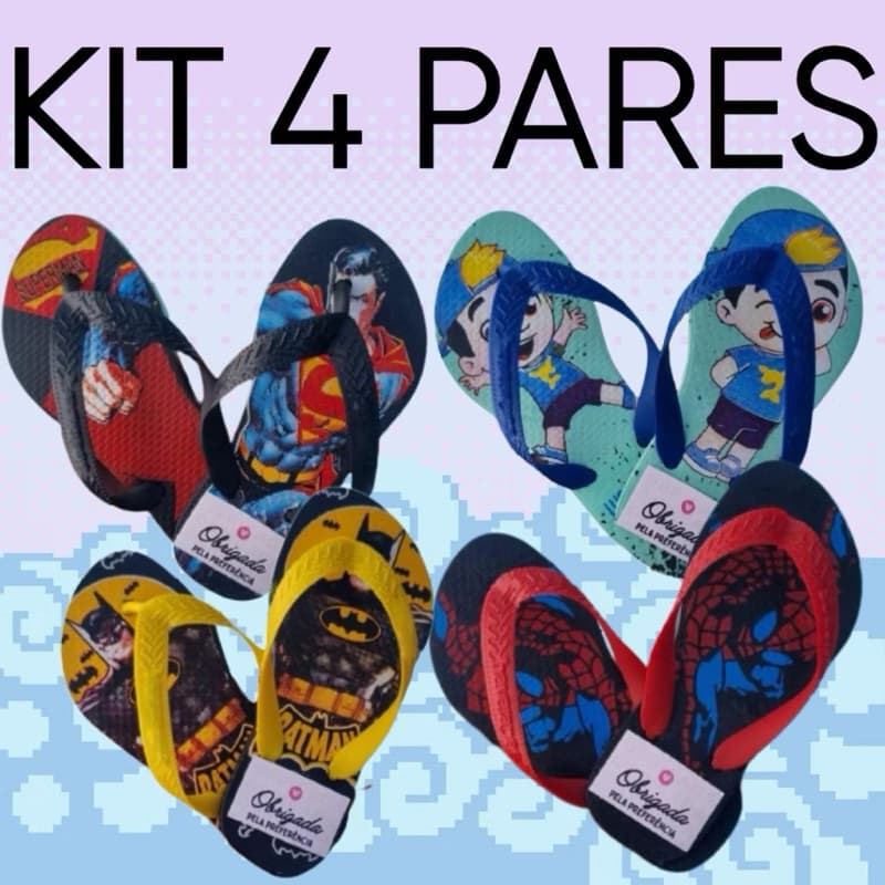 kit 4 pares chinelo infantil menino masculino sortido