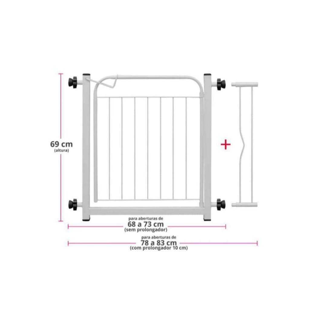 Portão Grade Proteção Pet Dog 69 à 84cm Com Prolongador de 10cm Frete Grátis