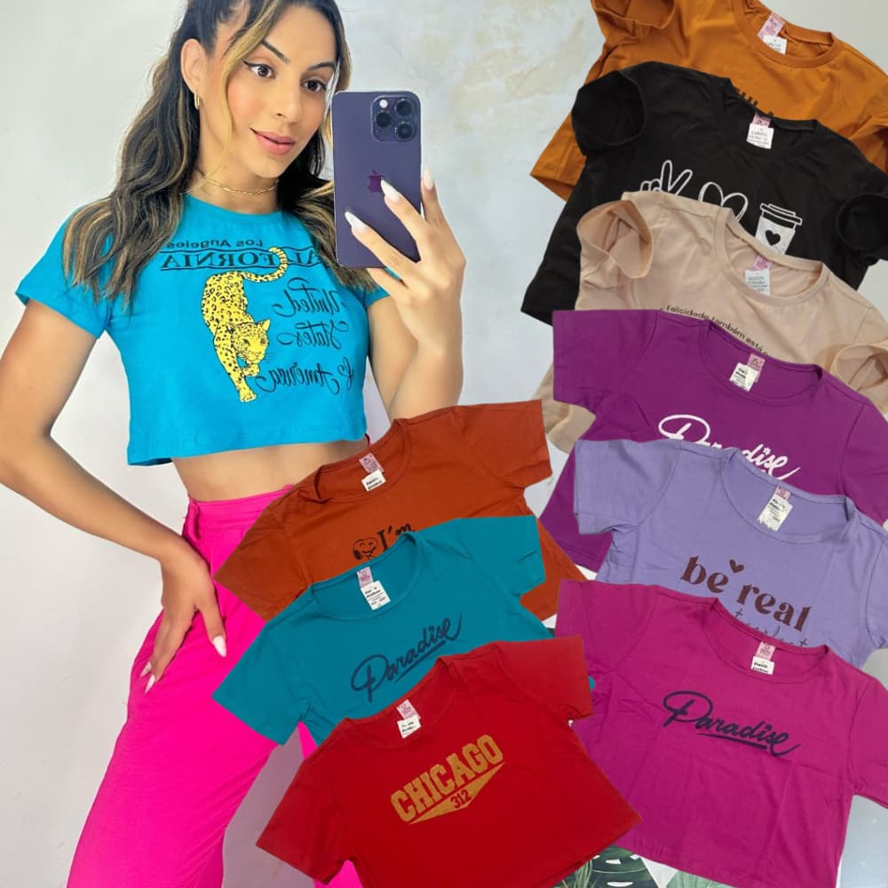 Kit 5 Blusas Cropped Estampas feminino top