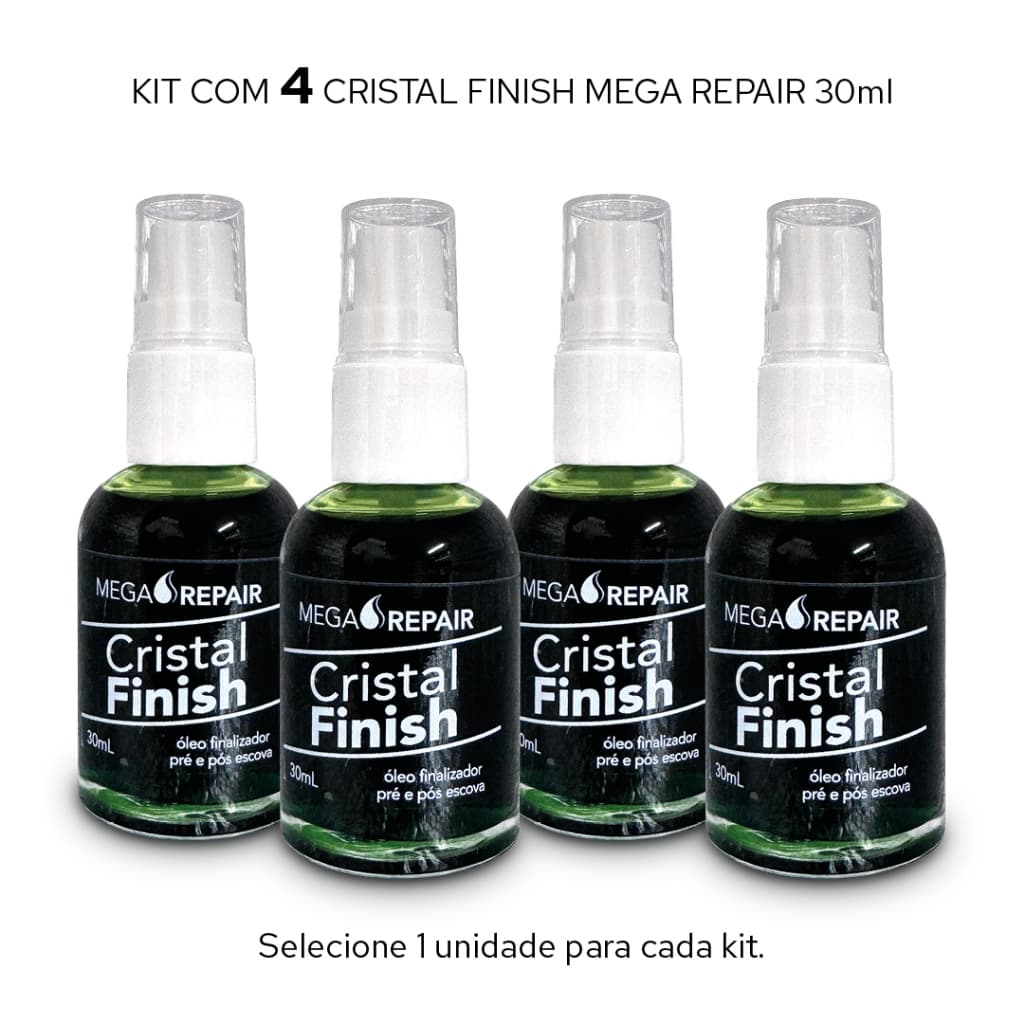Óleo Finalizador Cristal Finish Mega Repair 30ml | Pré e Pós-Escova | Kit com 4 Unidades