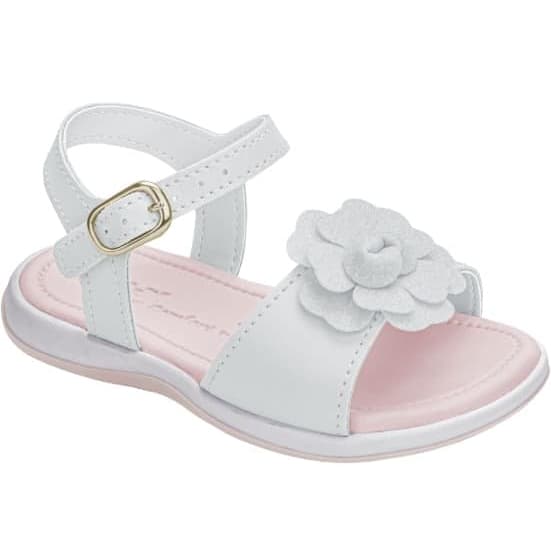 Sandália Kidy infantil menina bebê flor branca