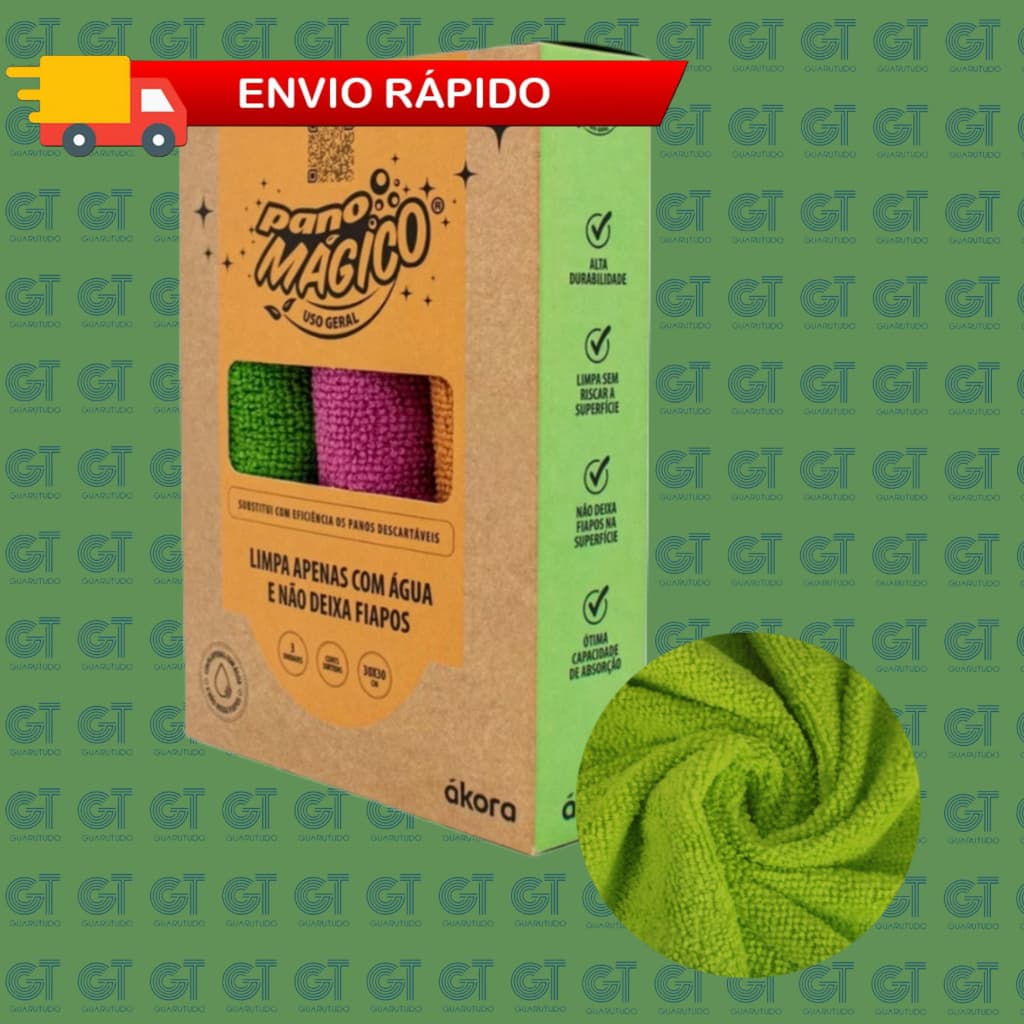 Kit pano limpa tudo Akora, pano de limpeza geral, kit com 03 unidades.