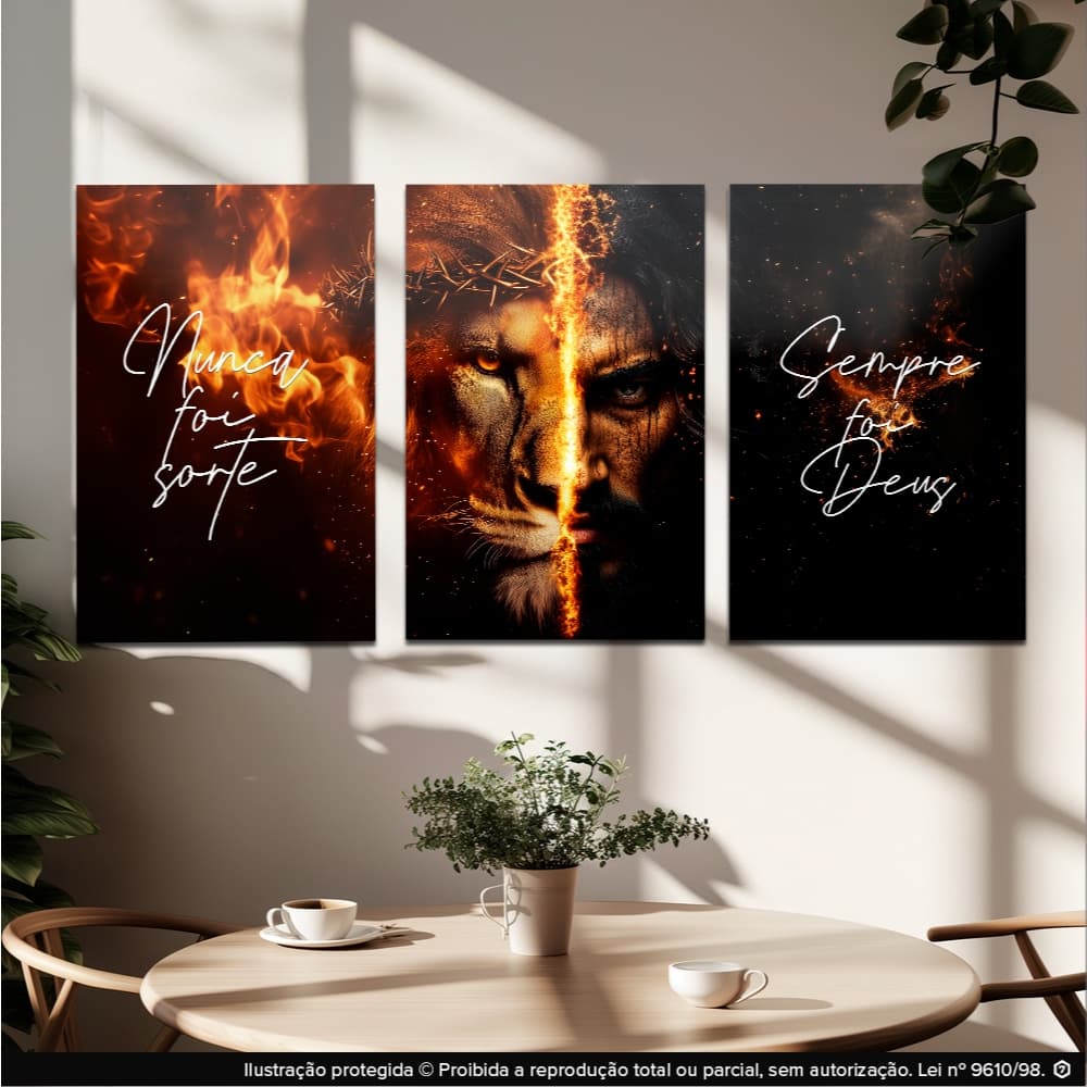 Quadros Decorativos 3 peças nunca foi sorte sempre foi Deus Sala Quarto alta resolução hd 4k