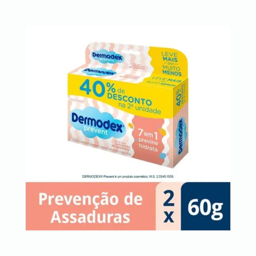 Kit 2 Pomadas Infantil Dermodex Prevent Creme para Prevenção De Assaduras 7 em 1 Previne e Hidrata 60g Cada e 120g Total