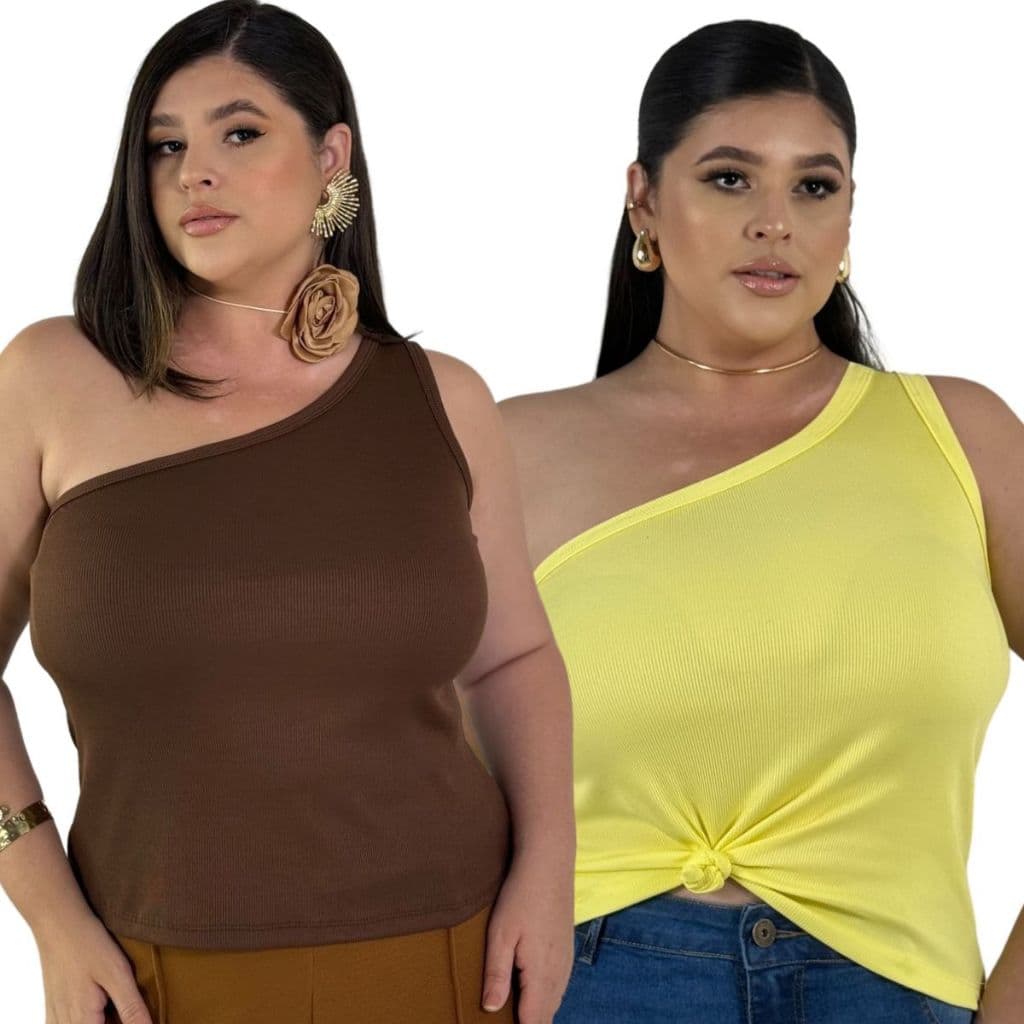 Blusa Feminina Regata Manga Única Malha Ribana Canelada Plus Size Blusas Sem Bojo Confortável Básica
