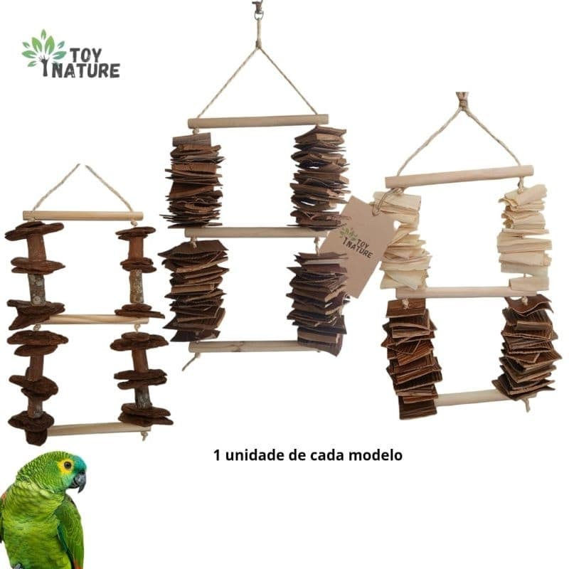 Brinquedo Calopsita/ Arara/ Psita Comestível aves kit escadas pinus / palmeira Toy Nature