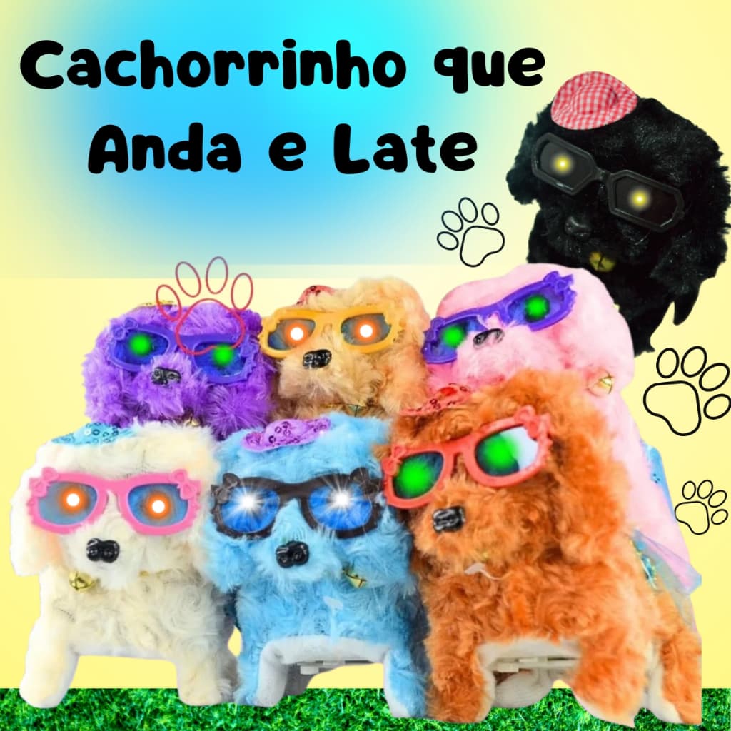 Brinquedo Cachorrinho Cachorro Anda Divertido Bebê Bicho de Estimação a Pilha com Óculos e Acessório