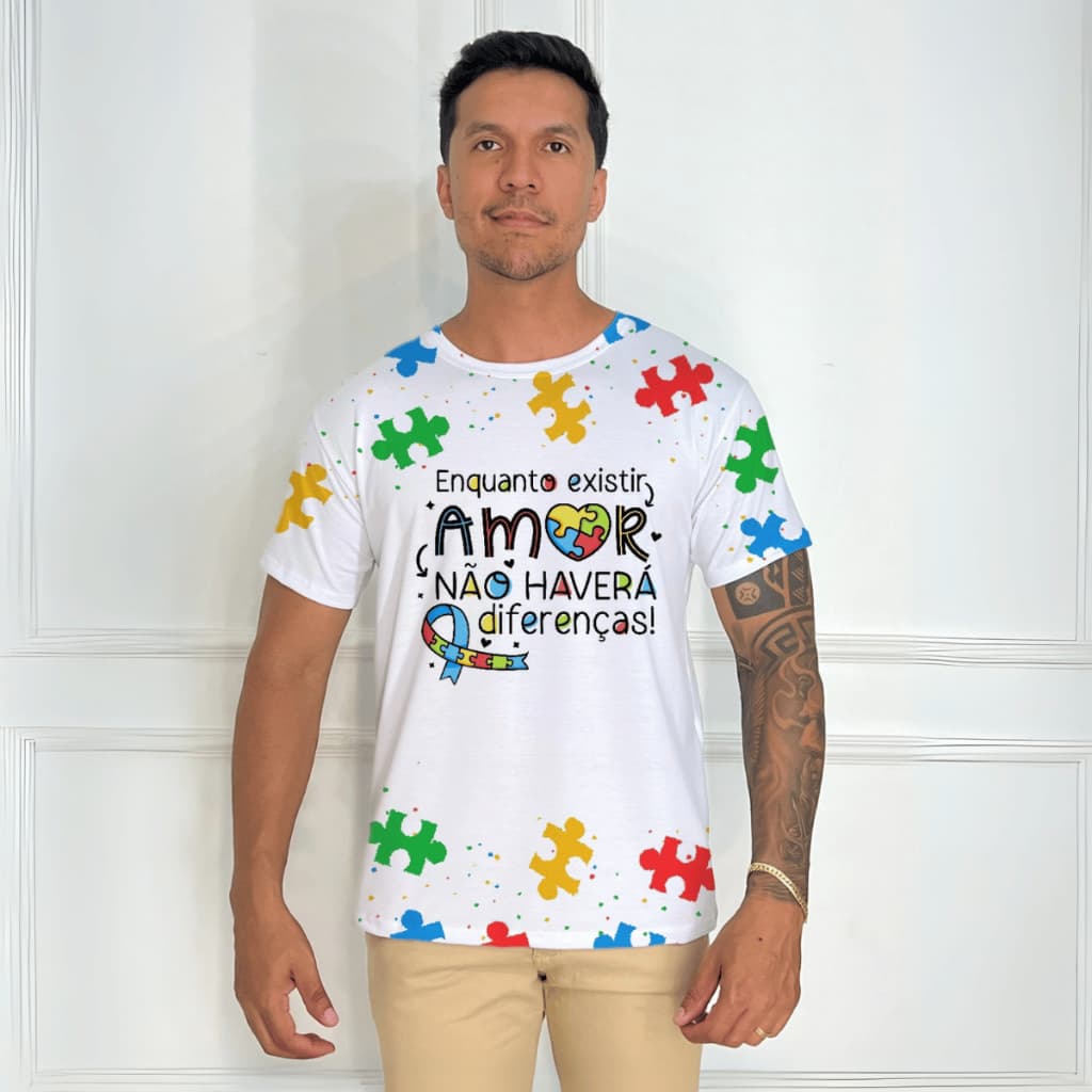 Camiseta Masculina Estampada Premium Autismo Enquanto Existir Amor...