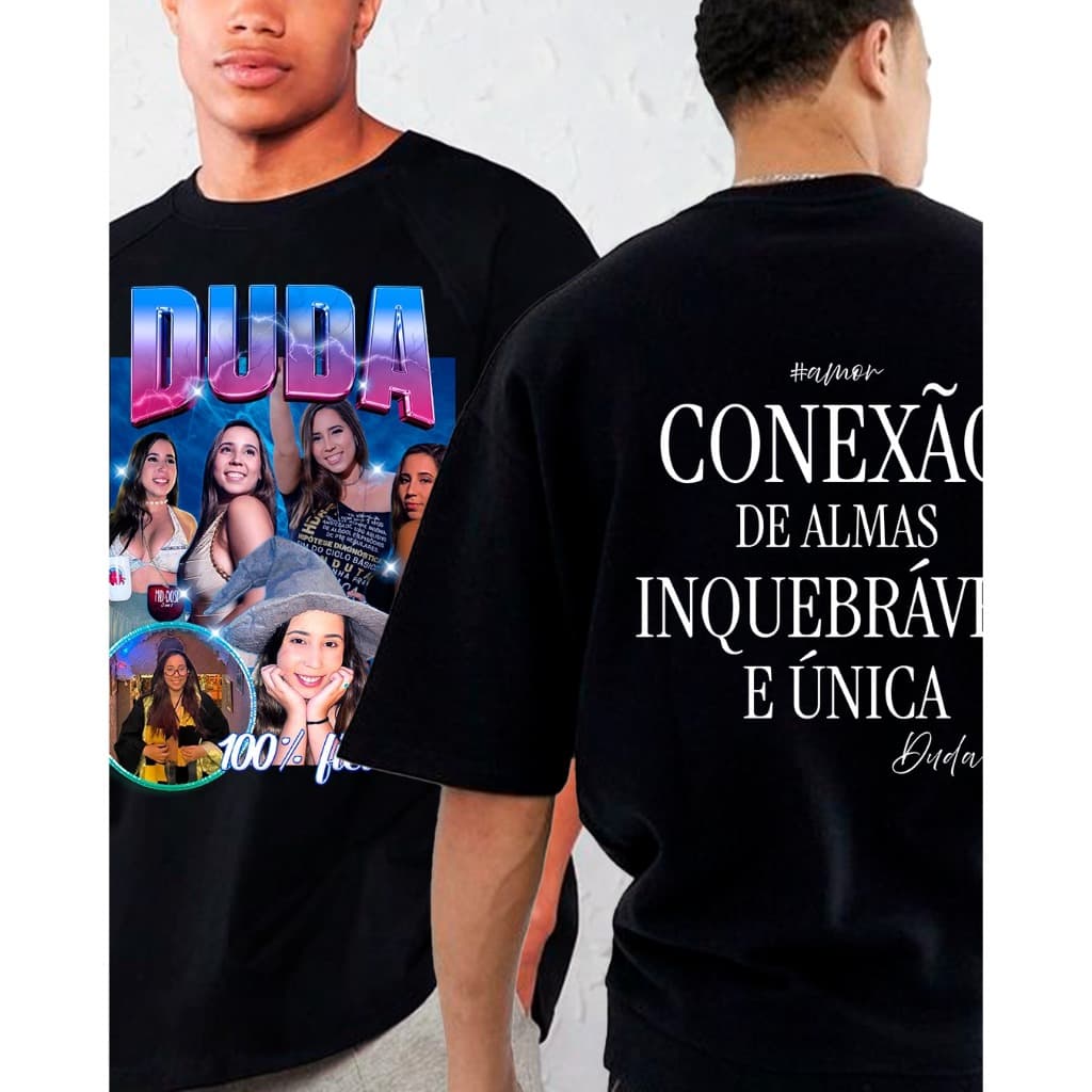 Camiseta Personalizada Oversized: Imagem na Frente e Texto nas Costas - Tamanhos P ao GG