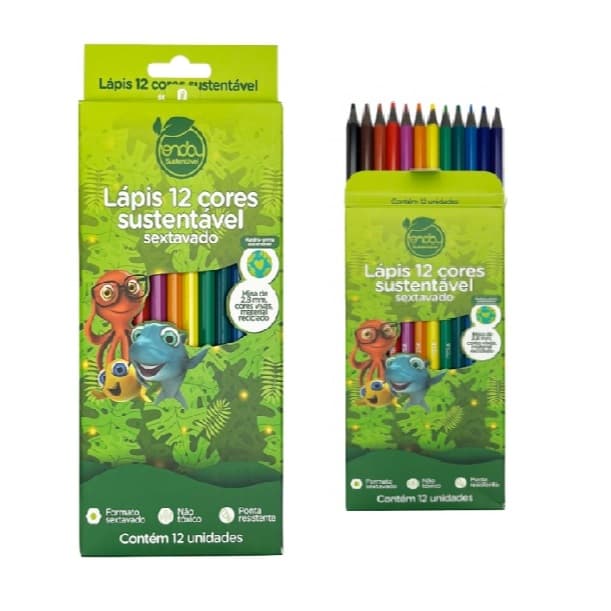 Lápis de Cor 12 Cores Sustentável Sextavado | Onda Pro