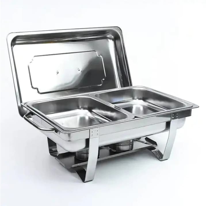 Rechaud Retangular em Aço com Inox Banho Maria e Fogareiro Buffet