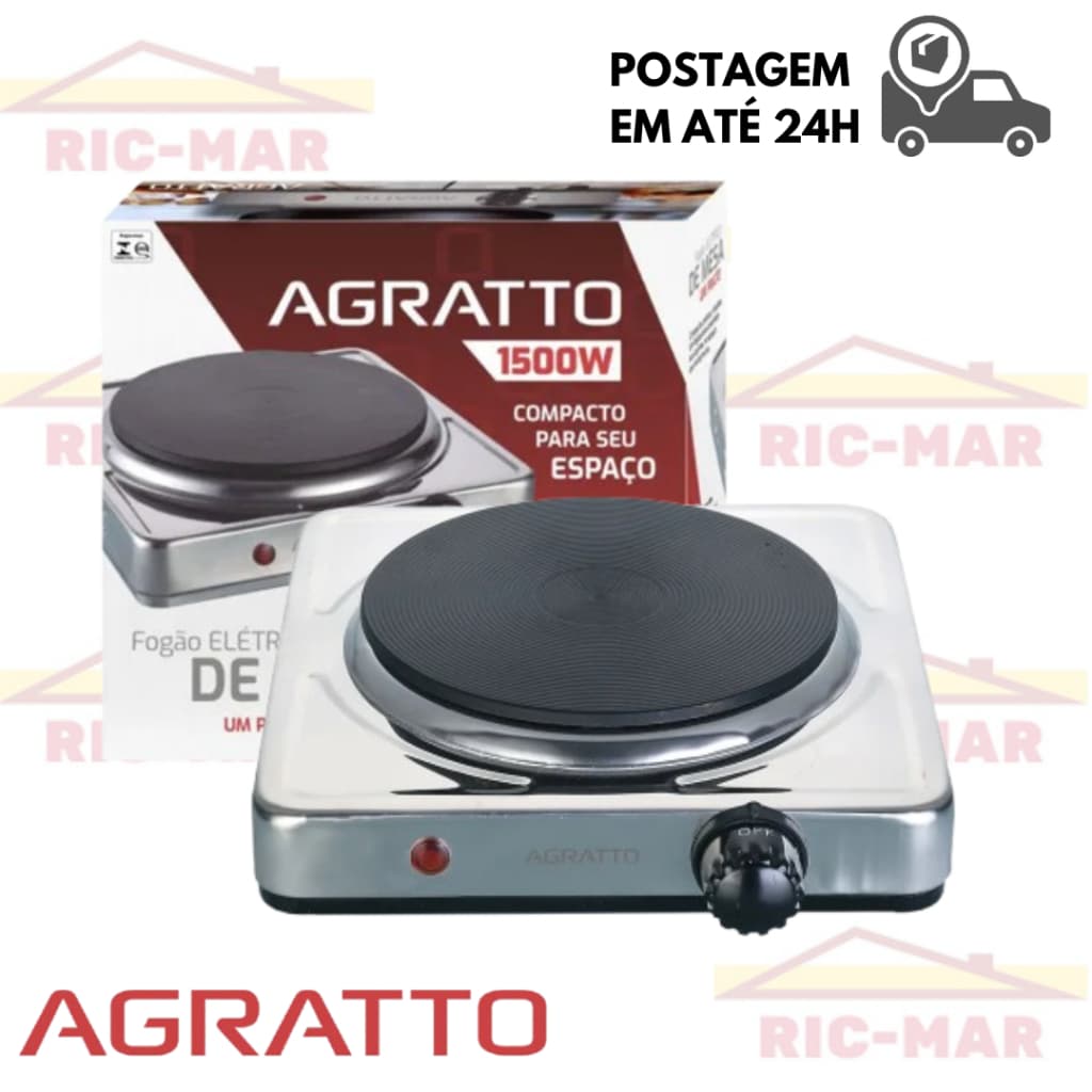 Fogão Cooktop Elétrico de Mesa com 1 Prato de Aquecimento 1500W - Agratto