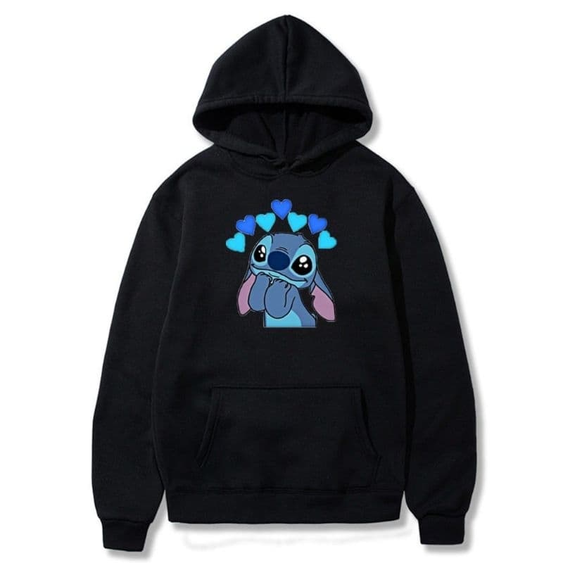 blusa moletom frio estampada feminina masculina modelo canguru personagem stitch