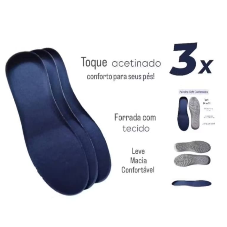 KIT PALMILHA SOFT CONFORMADA MACIA 34  AO 44  P/ TENIS,SAPATO,BOTA,ORIGINAL,ANTIBACTERIANA,ANATOMICA