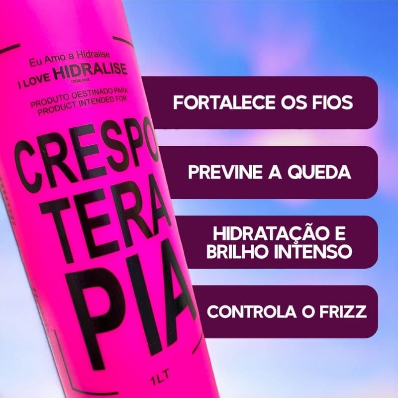 Mascara Crespoterapia Tratamento para Cabelos Crespos Hidralise 1L Hidrata Fortifica Antifrizz Bilho Intenso