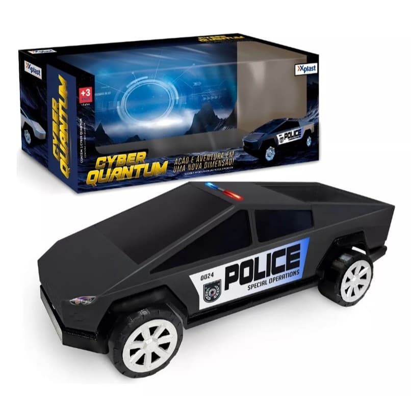 Carro De Polícia Fricção Tesla Cybertruck Quantum Police - Xplast Brinquedos Cor Preto Personagem Policia