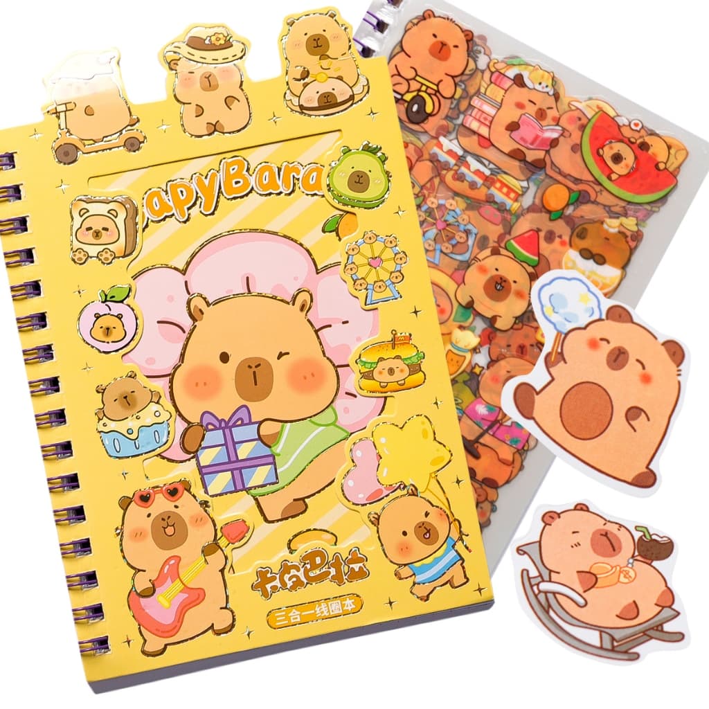 Mini Caderno com Adesivos Capivara Adesivo Papelaria Criativa Fofa Agenda Diario Kawaii