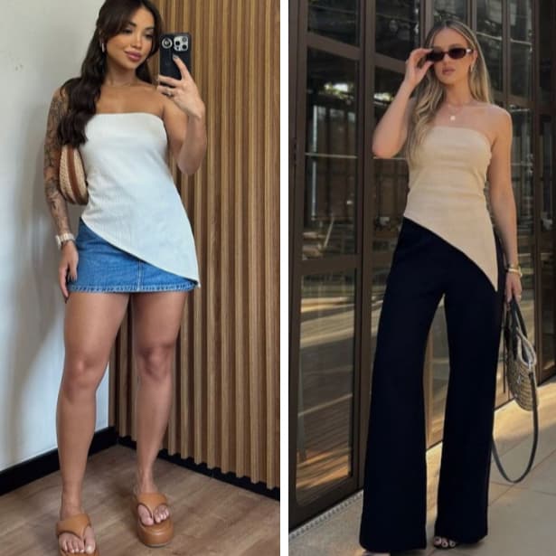 Kit 2 Blusas Tomara Que Caia Assimétrica Canelada
