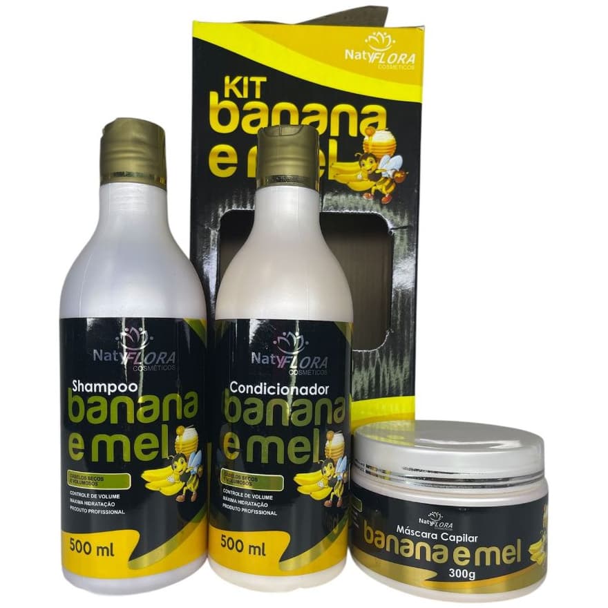 Kit Capilar Banana e Mel Máxima Hidratação 3 Passos NatyFlora Cosméticos