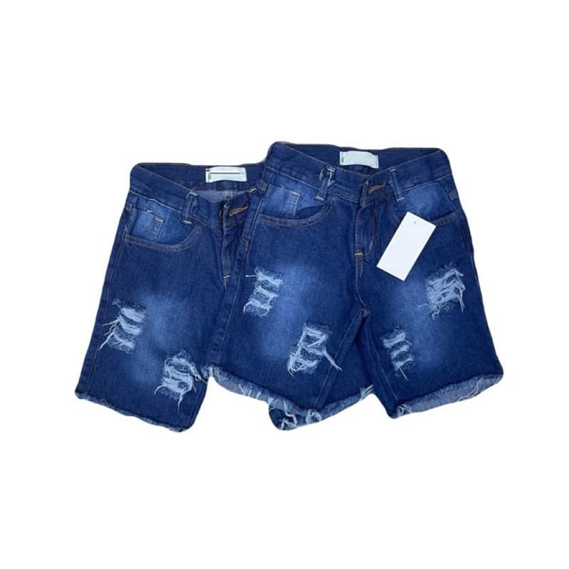 Short Jeans Menino Infantil Com Rasgada Juvenil Lavagem Escuro B