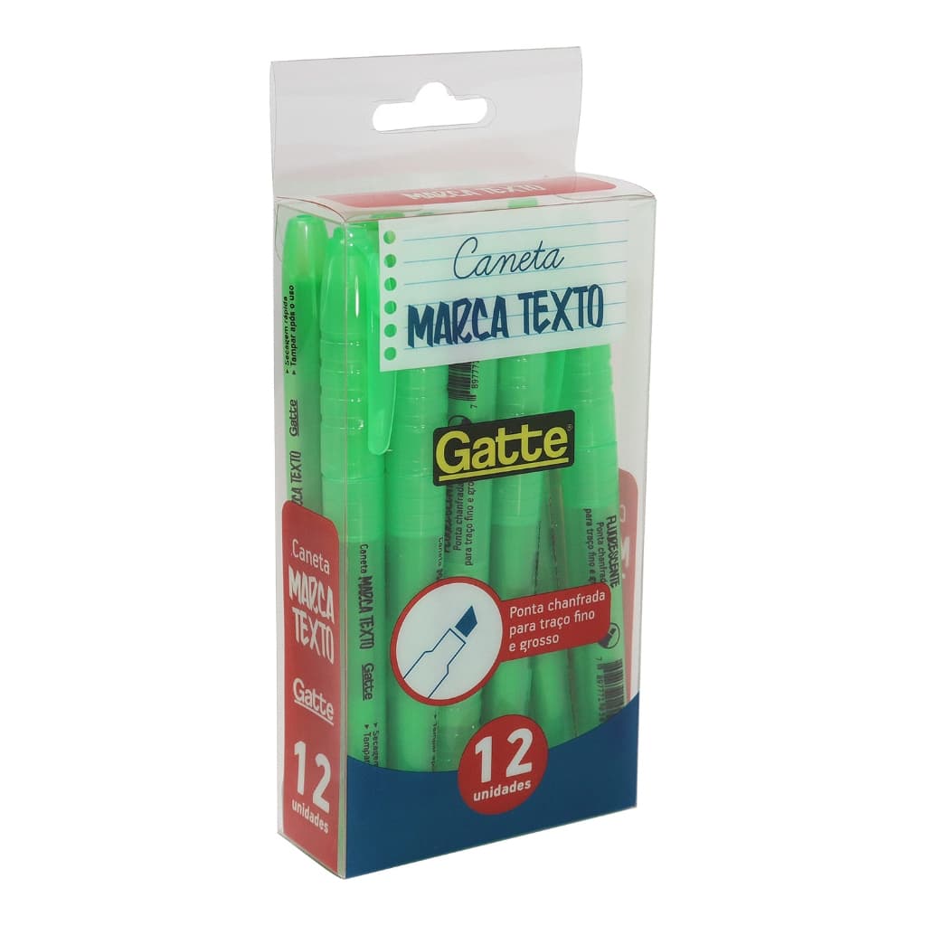 Display Caneta Marca Texto Verde Gatte 12 Unid Ref.10501