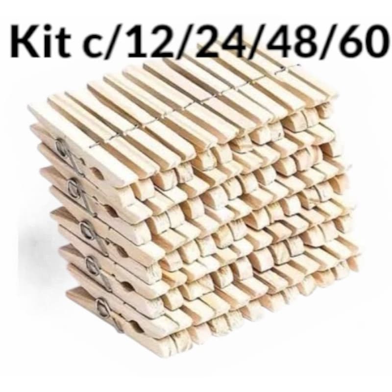 Kit Com 12 24 36 80 Unidades De Prendedor De Roupa Madeira Pregador Varal Grampo Lavanderia