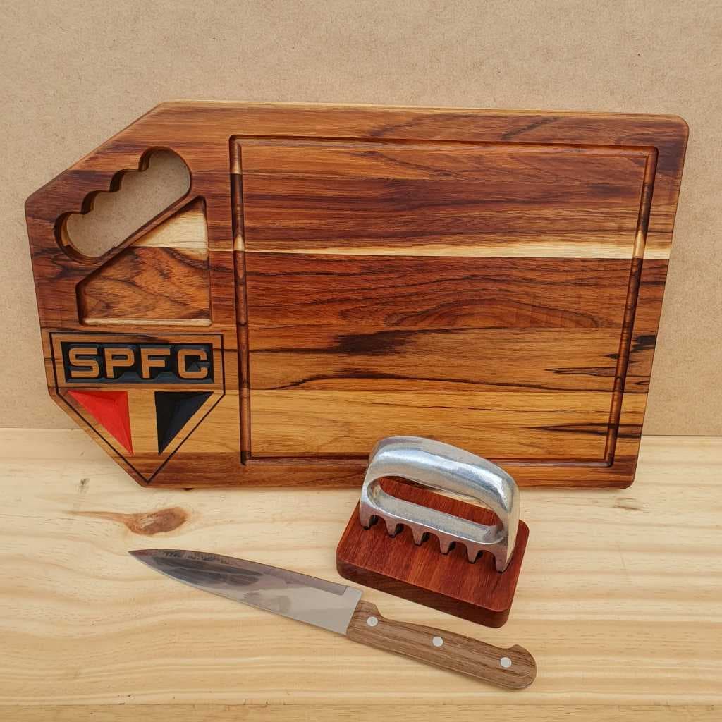 kit churrasco tabua de carne + garra de urso + faca e  GRATIS suporte