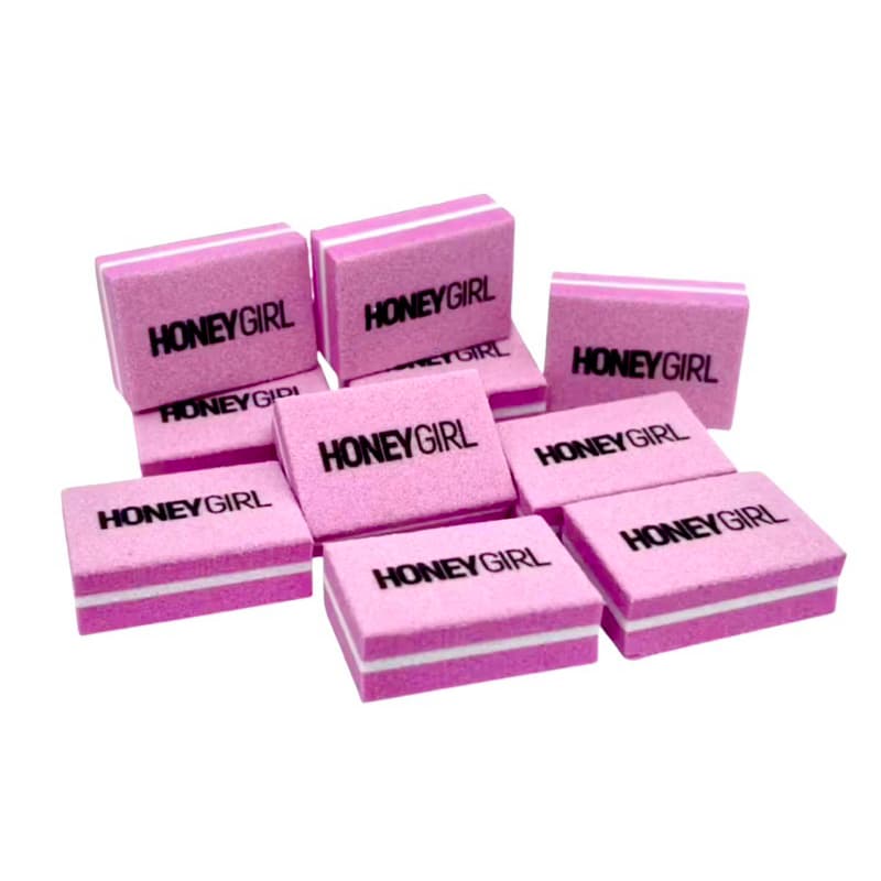 Kit 100/50 Mini Honey Girl Lixa Buffer Polidora 100/180 Para Unhas Manicure Nail Designer Unha de Gel