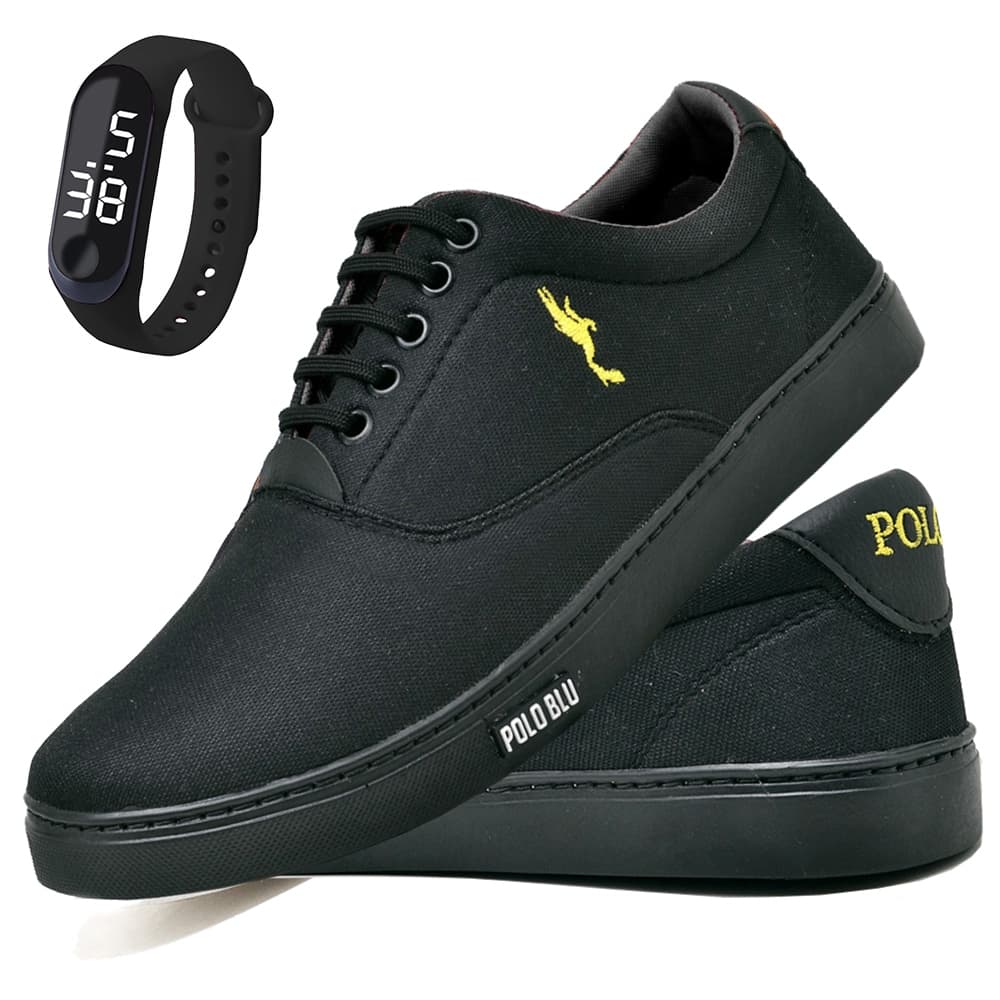 Tênis Sapatenis Masculino Casual Leve Em Lona Confortável + Relógio