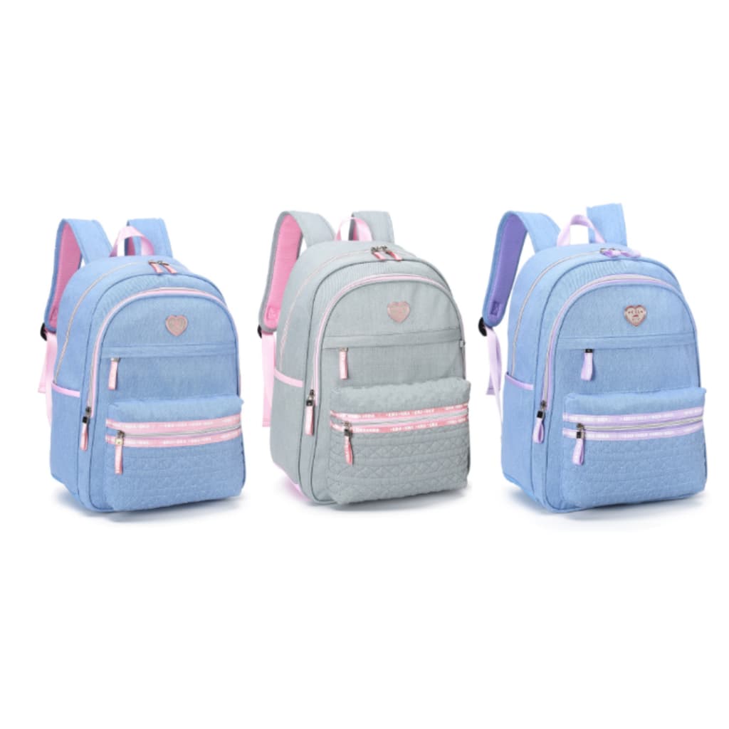 Mochila de Costas Kika com glitter Jeans Jovenil Escolar