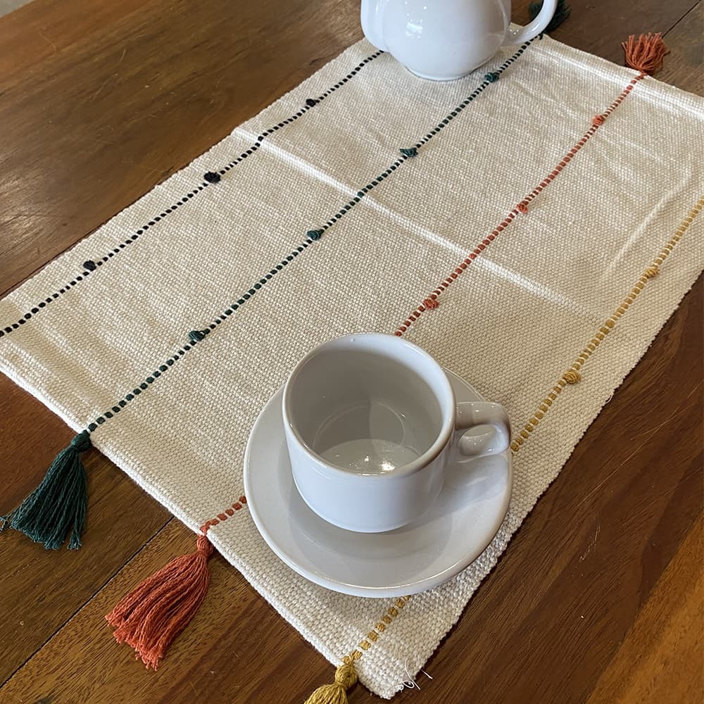 Lugar Americano Listrado Algodão Artesanal Tassel Luxo Boho