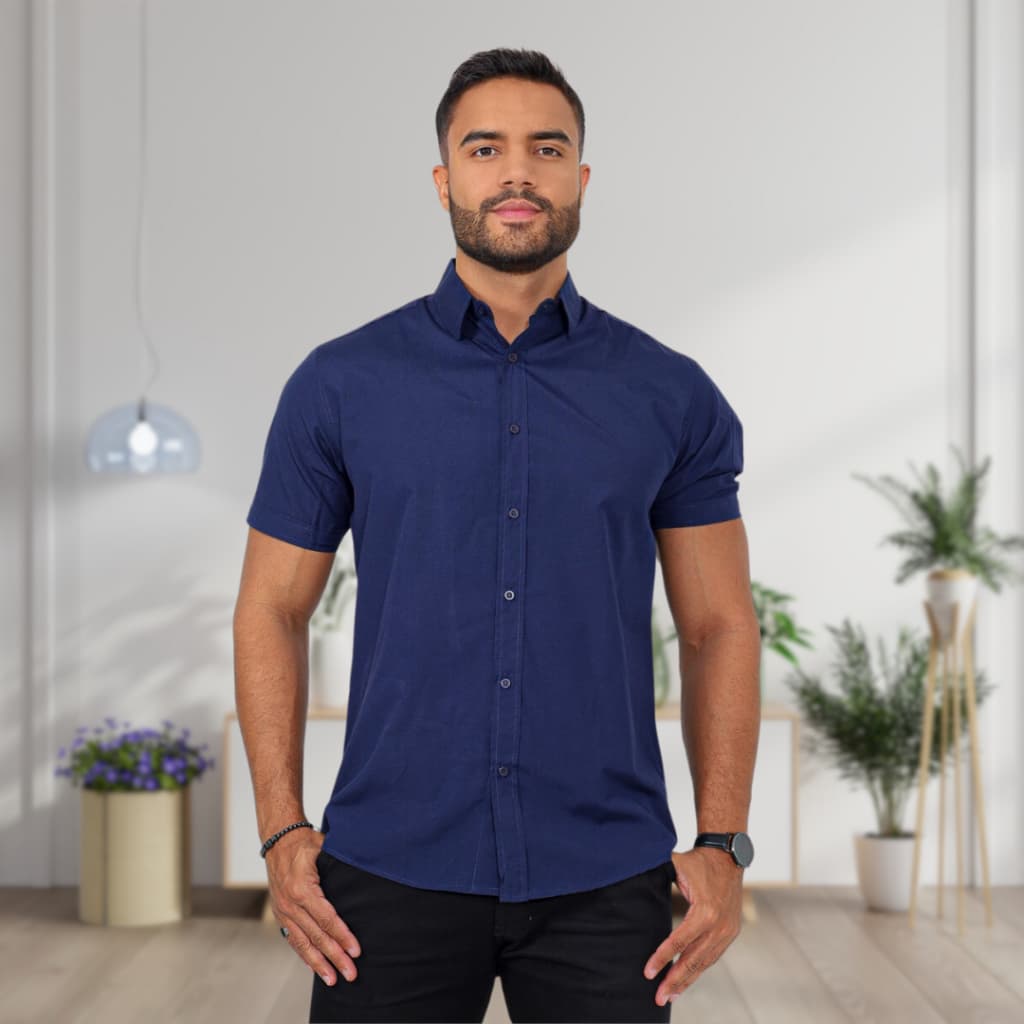 Camisa manga curta slim fit luxo algodão sem bolso não amassa
