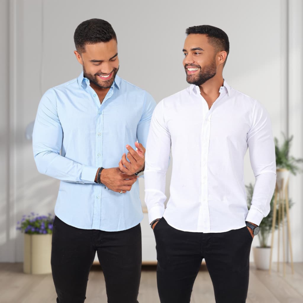 kit 2 camisa masculina social manga longa slim algodão lisa luxo não amassa e não desbota