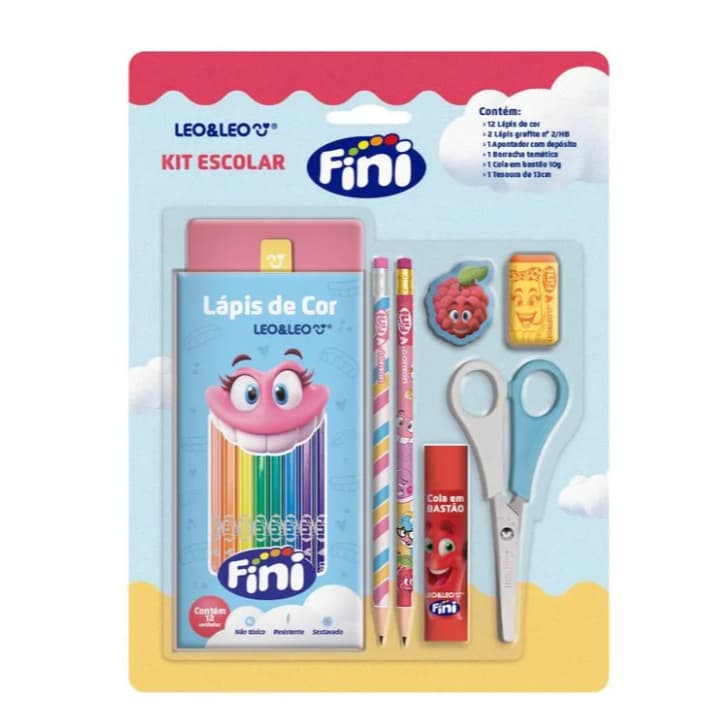 KIT ESCOLAR FINI COM 6 PEÇAS - LÁPIS DE COR + ACESSÓRIOS FINI