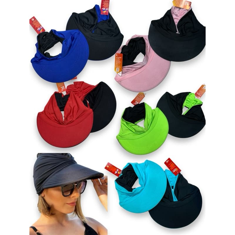 Viseira Praia Dupla Face Proteção Solar UV50+ | Turbante Feminino Estiloso e Funcional - Moda Verão