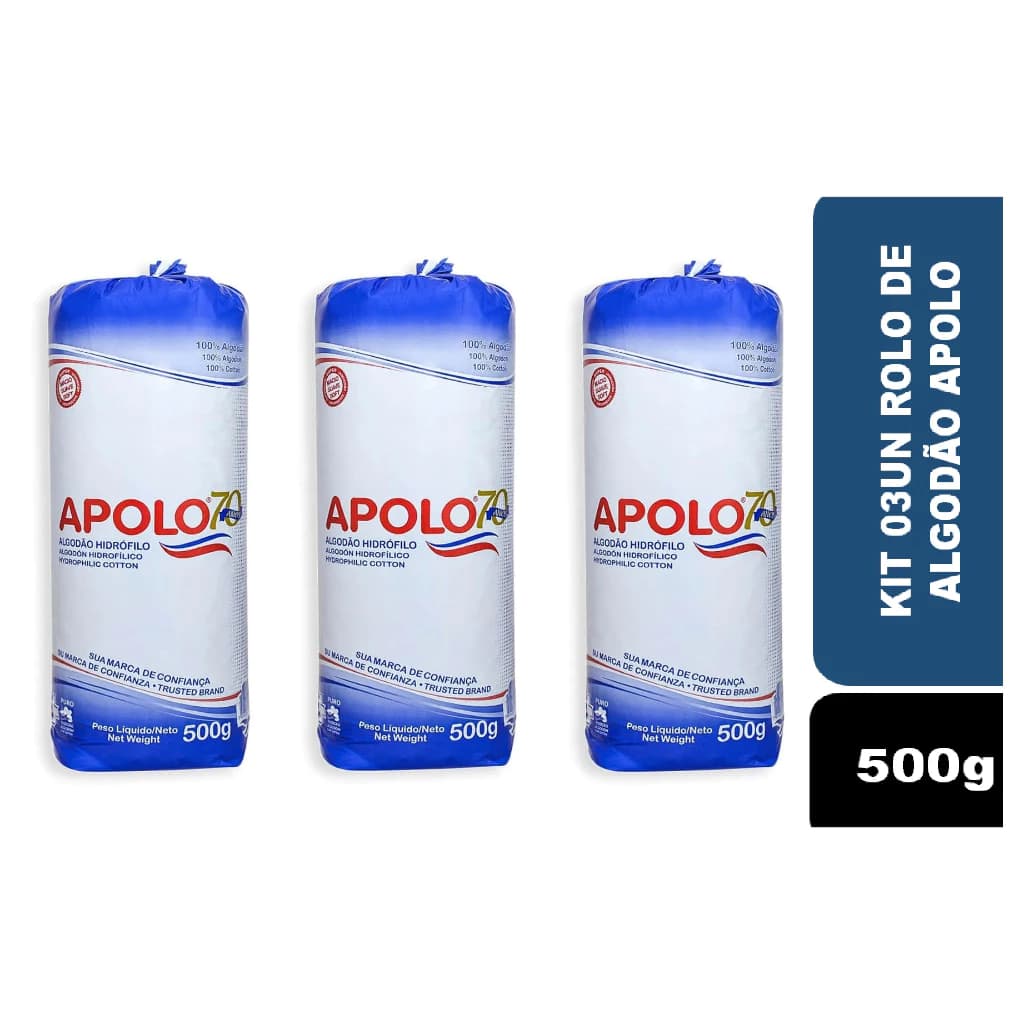 Kit 03und Rolo de Algodão Hidrófilo 500g Apolo
