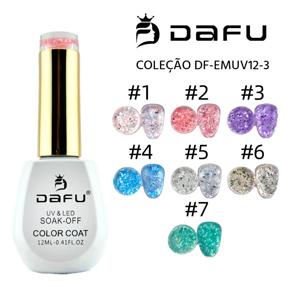 Esmalte em Gel Dafu Color Coat 12ml Glitter Flocado UV LED 7 Tons Premium -DF-EMUV12-3