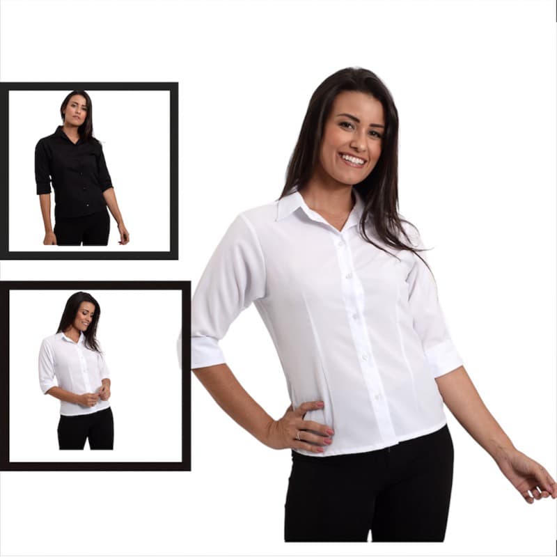 camisete branca camisa social feminina manga 3/4 gabardine passa fácil direto da fábrica imperdível Imperdível