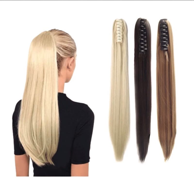 Aplique rabo de cavalo com piranha/presilha fibra orgânica parecida com cabelo humano