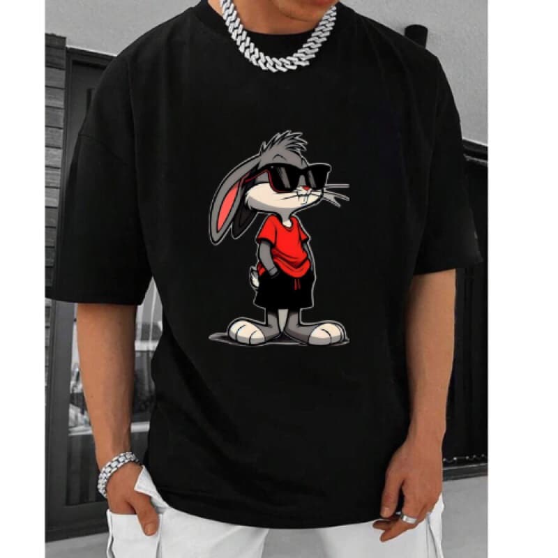 Camiseta camisa Moda Masculina Pernalonga blusa streetwaer 100% Algodão Estampada Tecido Premium