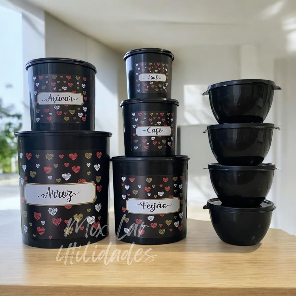 Kit de potes para mantimentos com 5 peças + 4 potes herméticos para cozinha