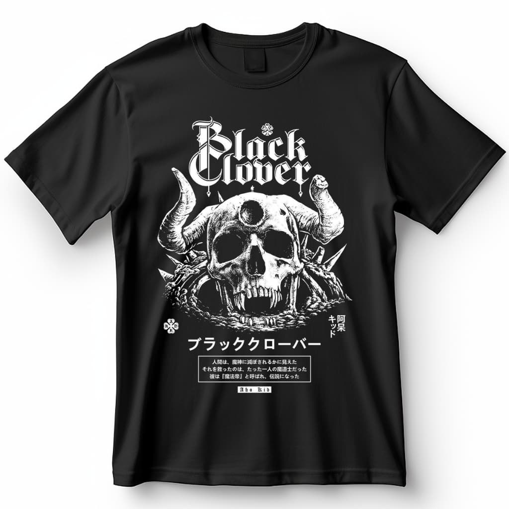 Camisa Caveira Black Clover Hage Skull Blusa Camiseta de Anime 100% Algodão