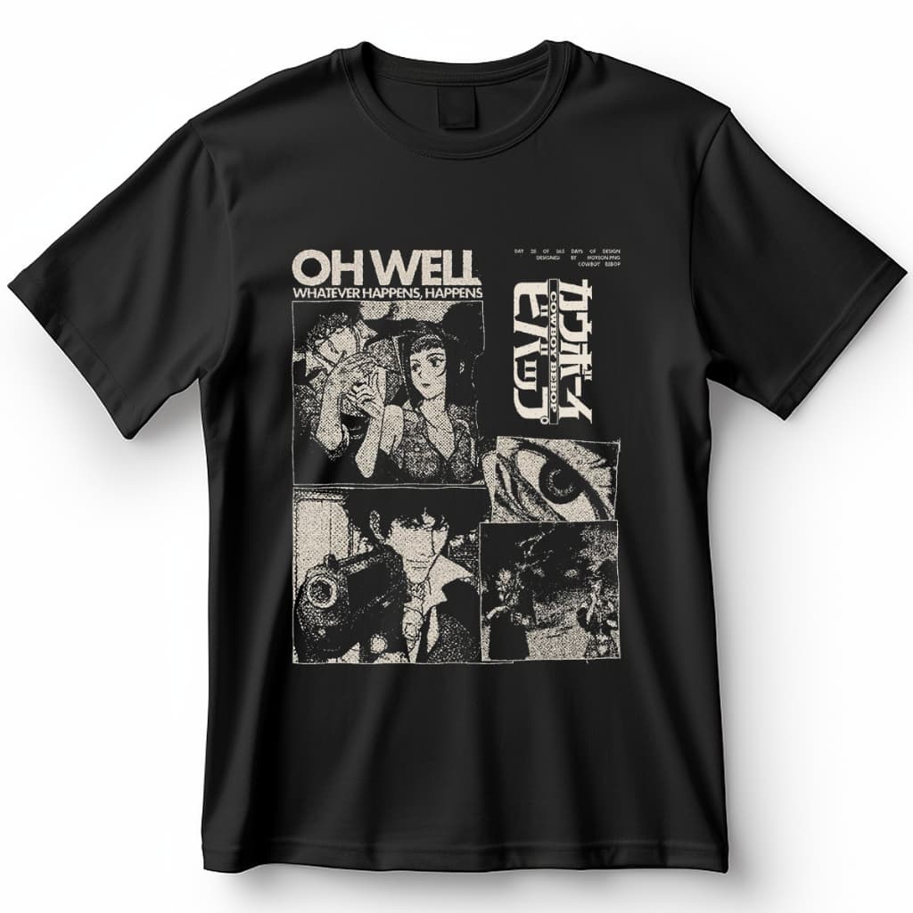 Camisa Cowboy Bebop Brutalism Blusa Camiseta de Anime 100% Algodão